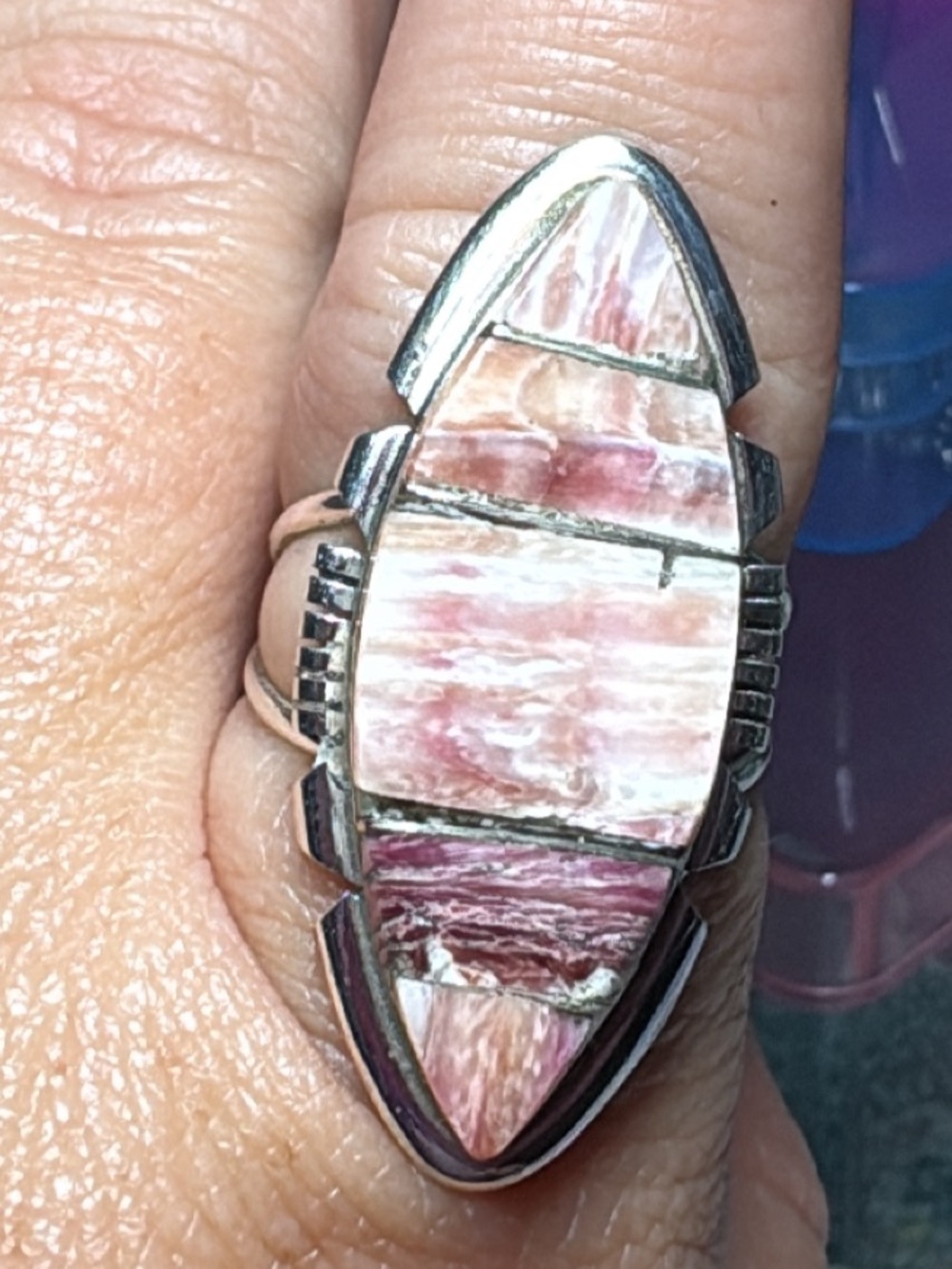 Sterling Silver and Rhodochrosite ring. Size 11.